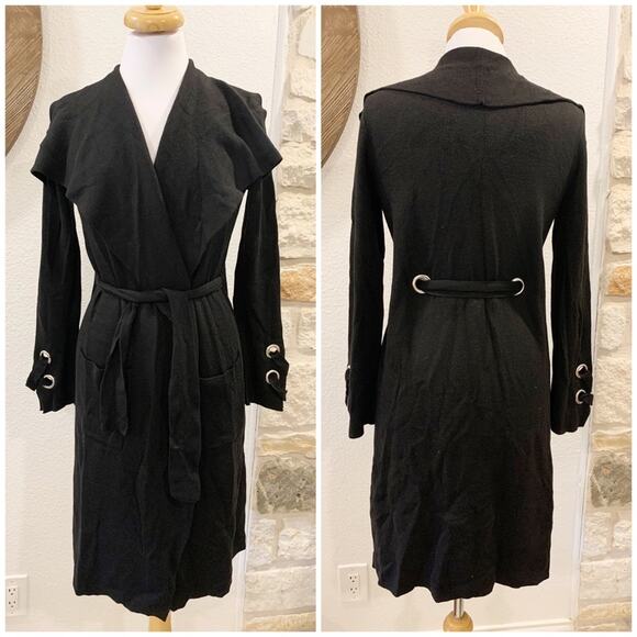 Dynamite Long Belted Cardigan Sweater Shawl Collar Black XS - Picture 1 of 6